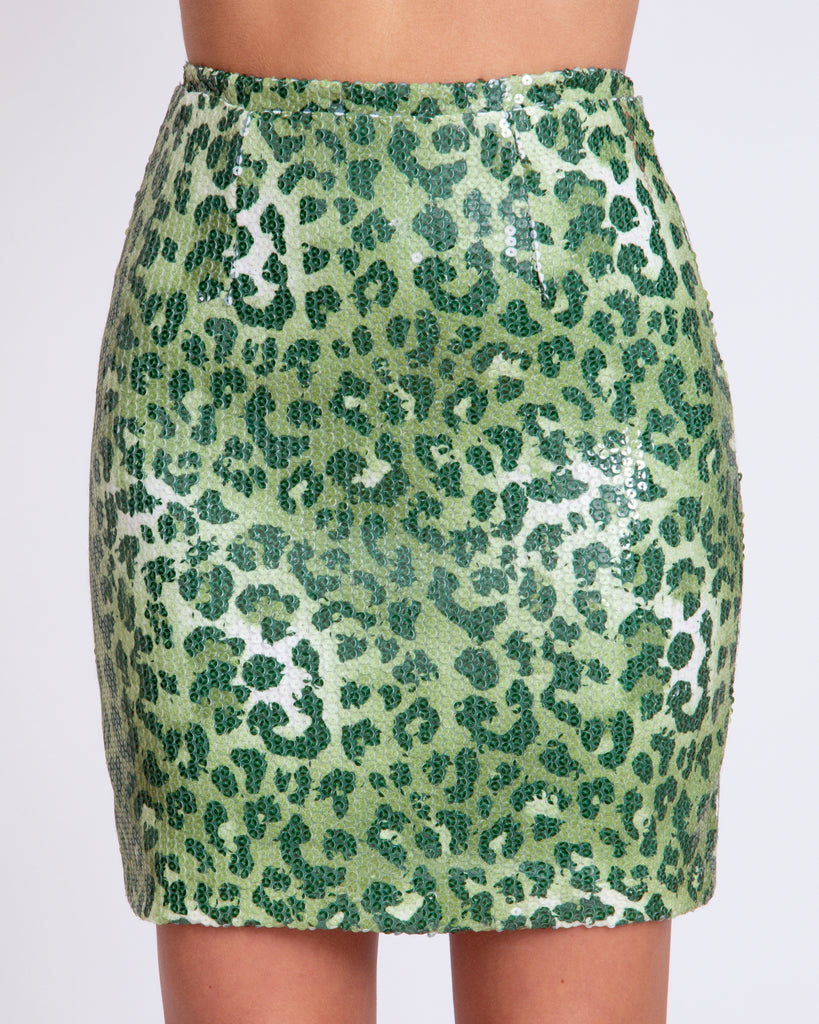 Green Shiny Leopard Sequin Skirt