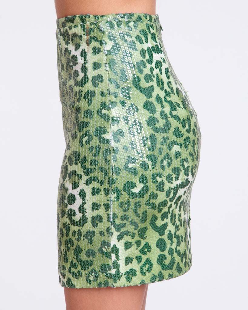 Green Shiny Leopard Sequin Skirt