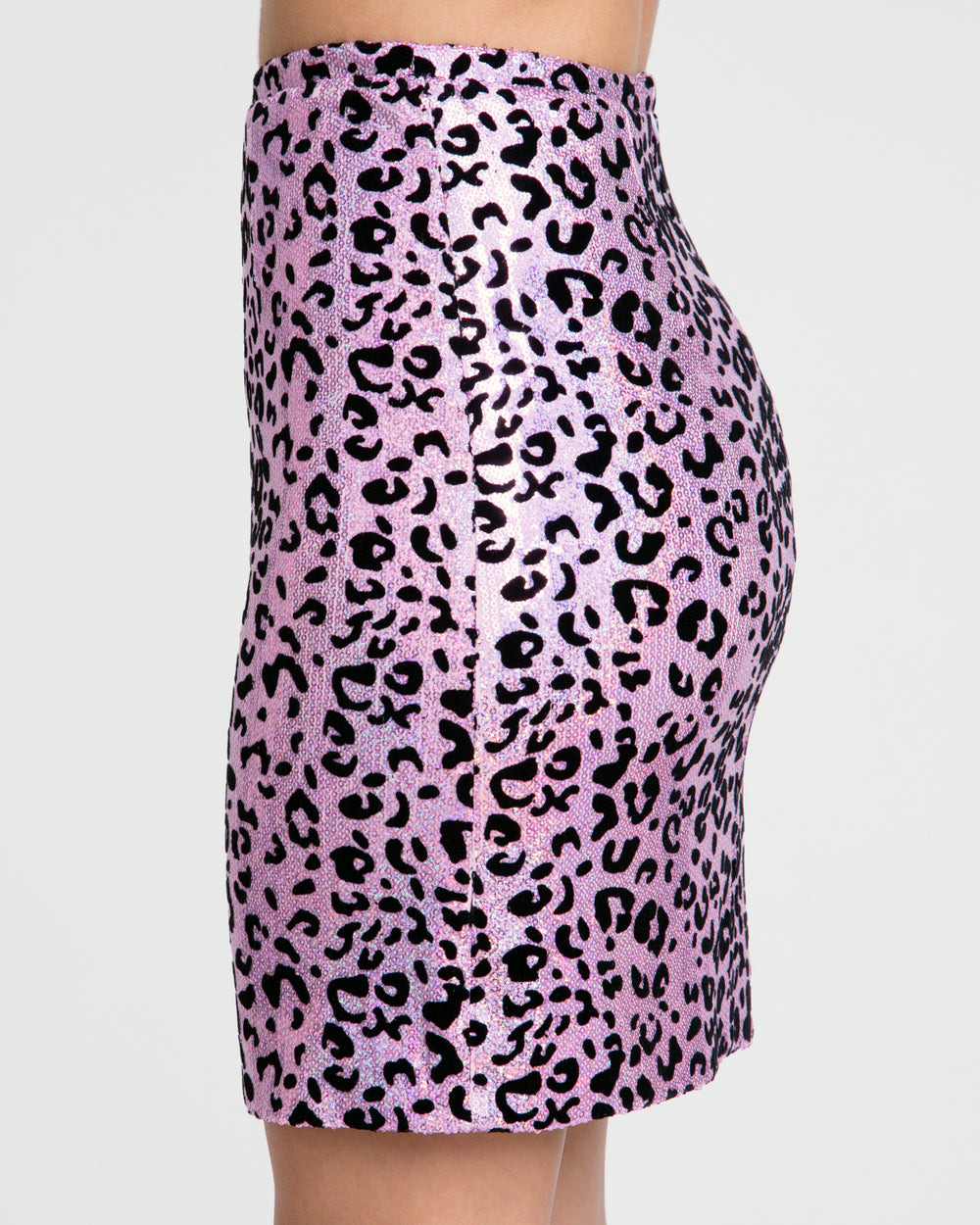 Holographic Leopard Sequin Mini Skirt - Pink