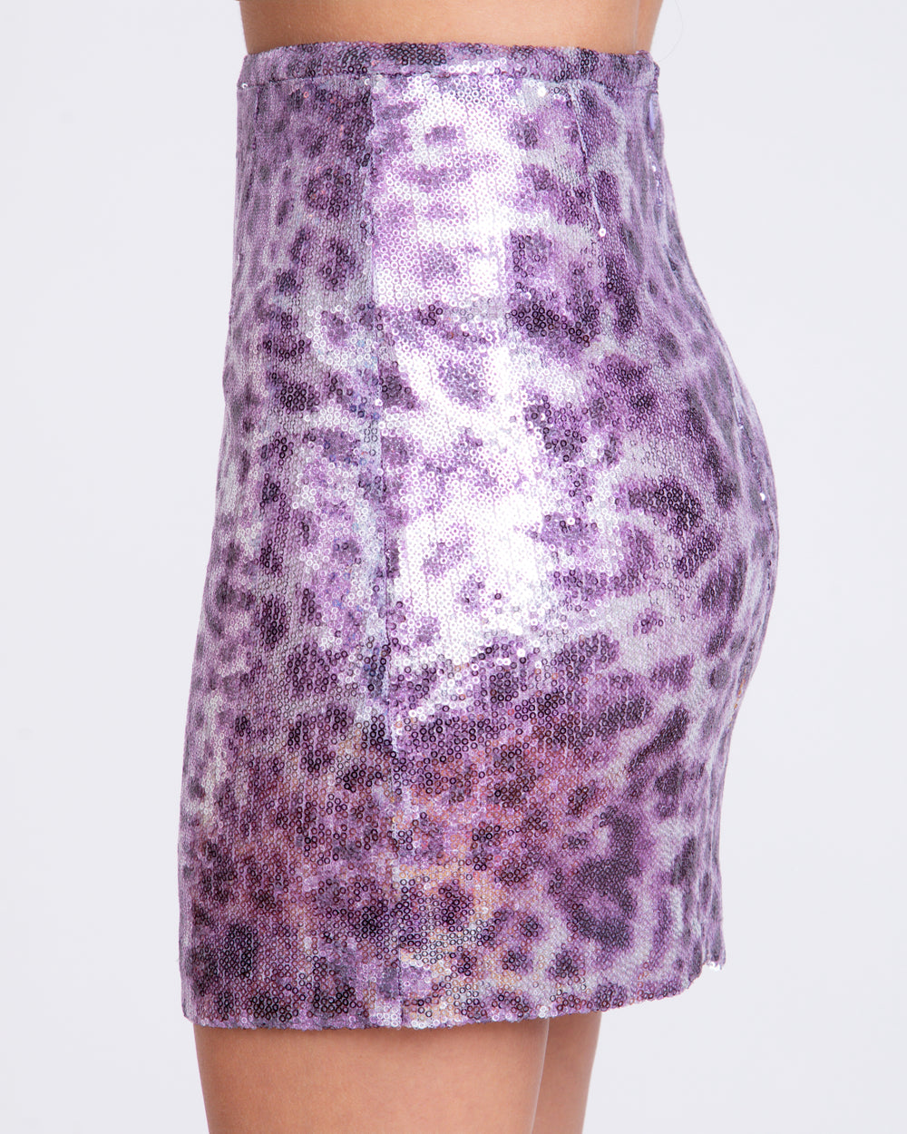 Purple Leopard Sequin Mini Skirt
