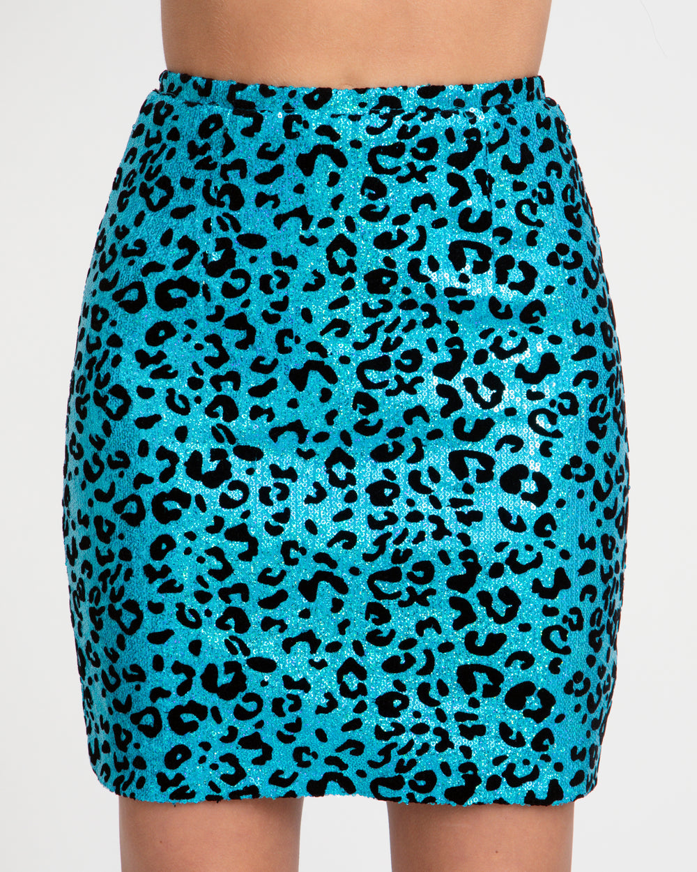 Holographic Leopard Sequin Mini Skirt - Blue