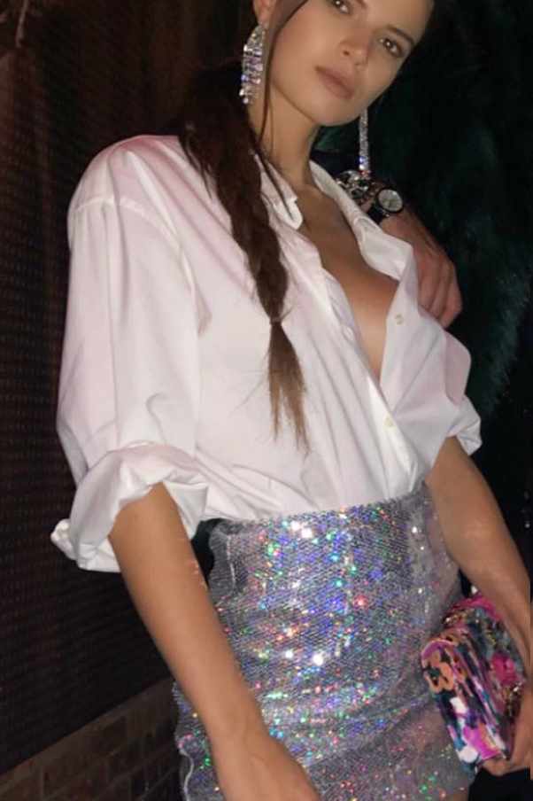Holographic silver sequin mini skirt