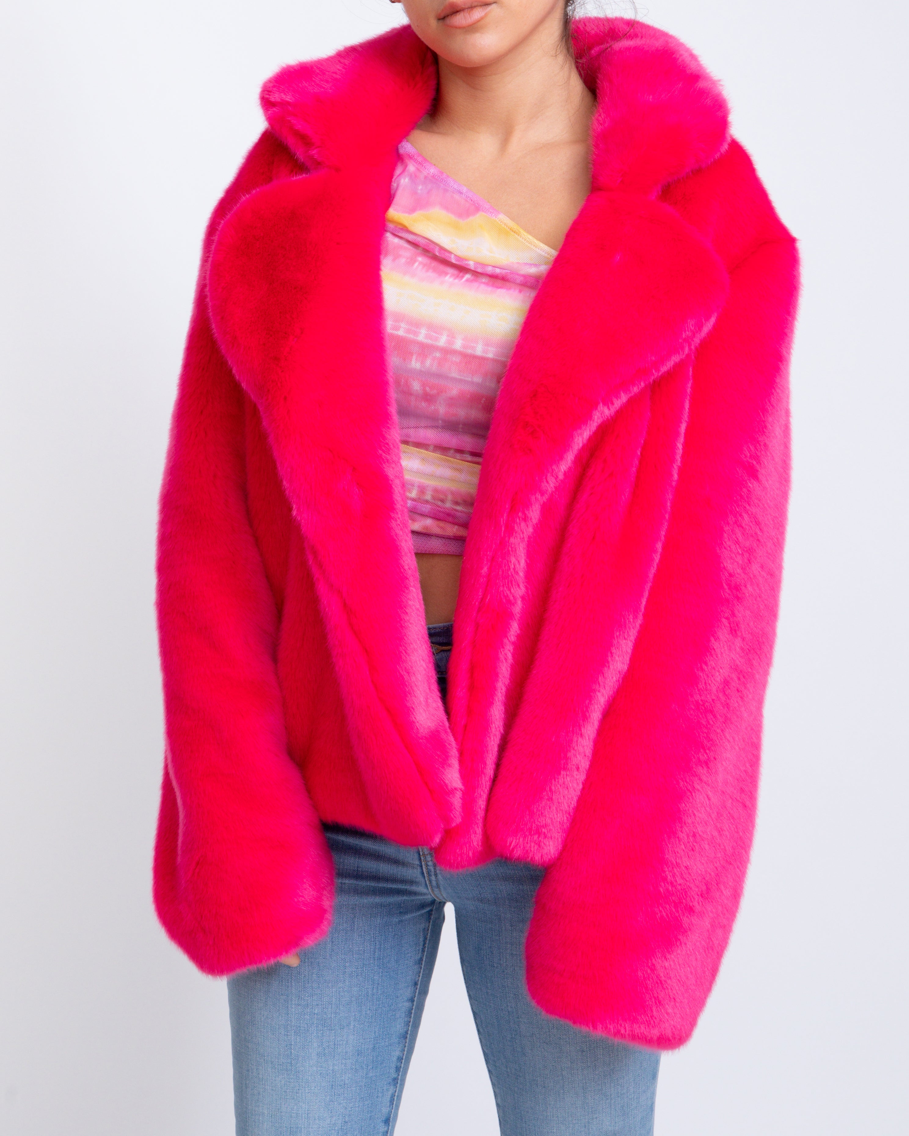 Hot Pink Faux Fur Coat - S